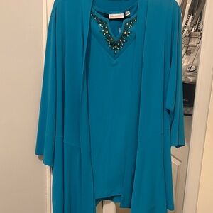 Susan Graver Turquoise Embellished Cardigan and Tank Set